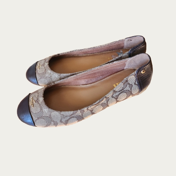 Coach CHELSEA Signature Beige Canvas and Brown Leather Ballet Flats 9.5 - Picture 1 of 13